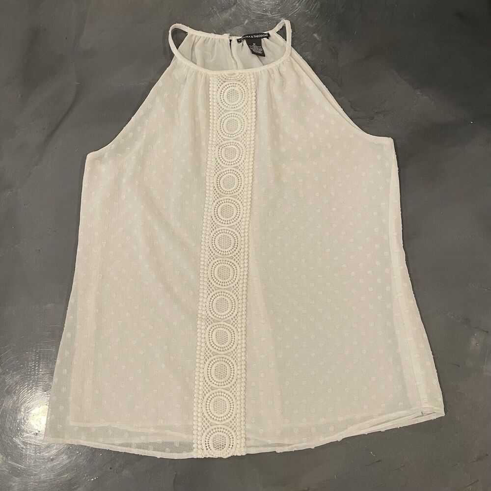 Chelsea and Theodore White Lace Halter‎ Top Tank Lined Size Medium Flowy Boho